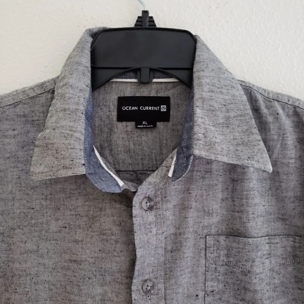 Ocean Current Long Sleeve Gray Pocket Button Front Shirt - Picture 2 of 7